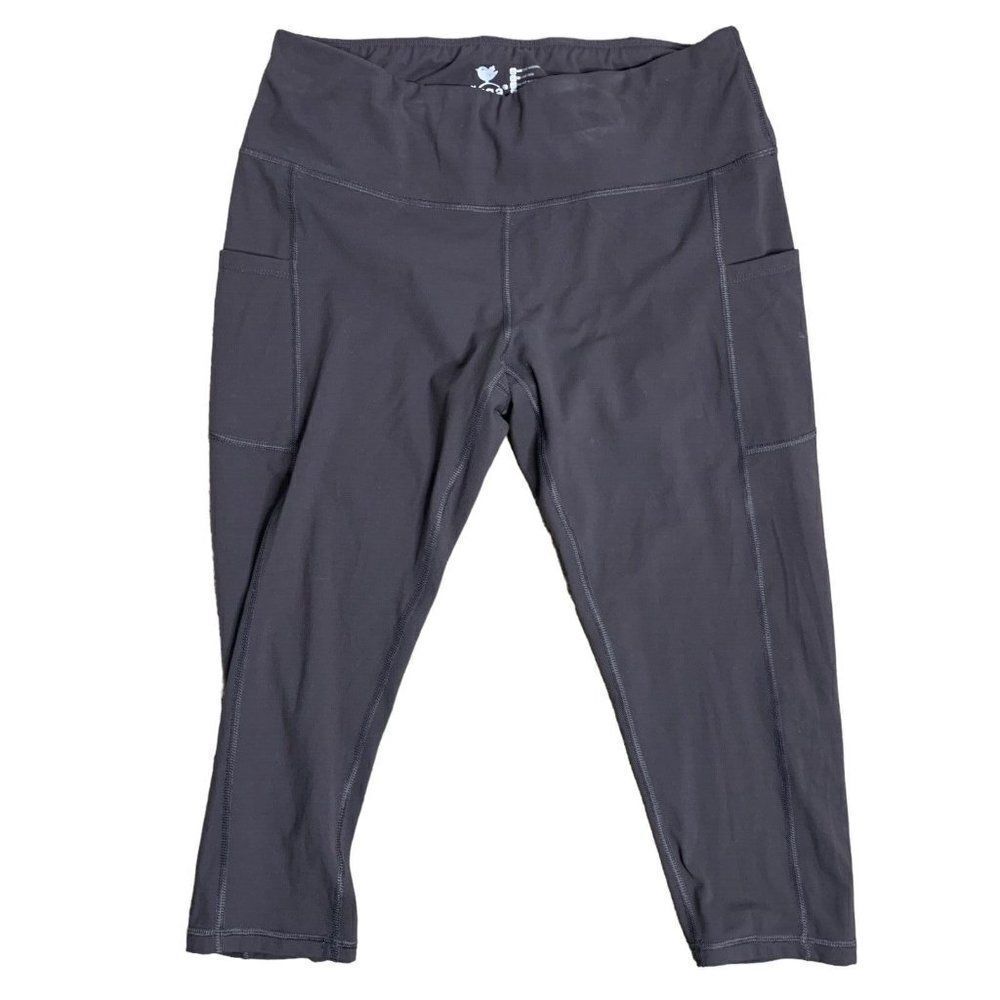 Iuga Cropped Capri Athletic Leggings XXL Grey Pockets Mid Rise Elastic Waist